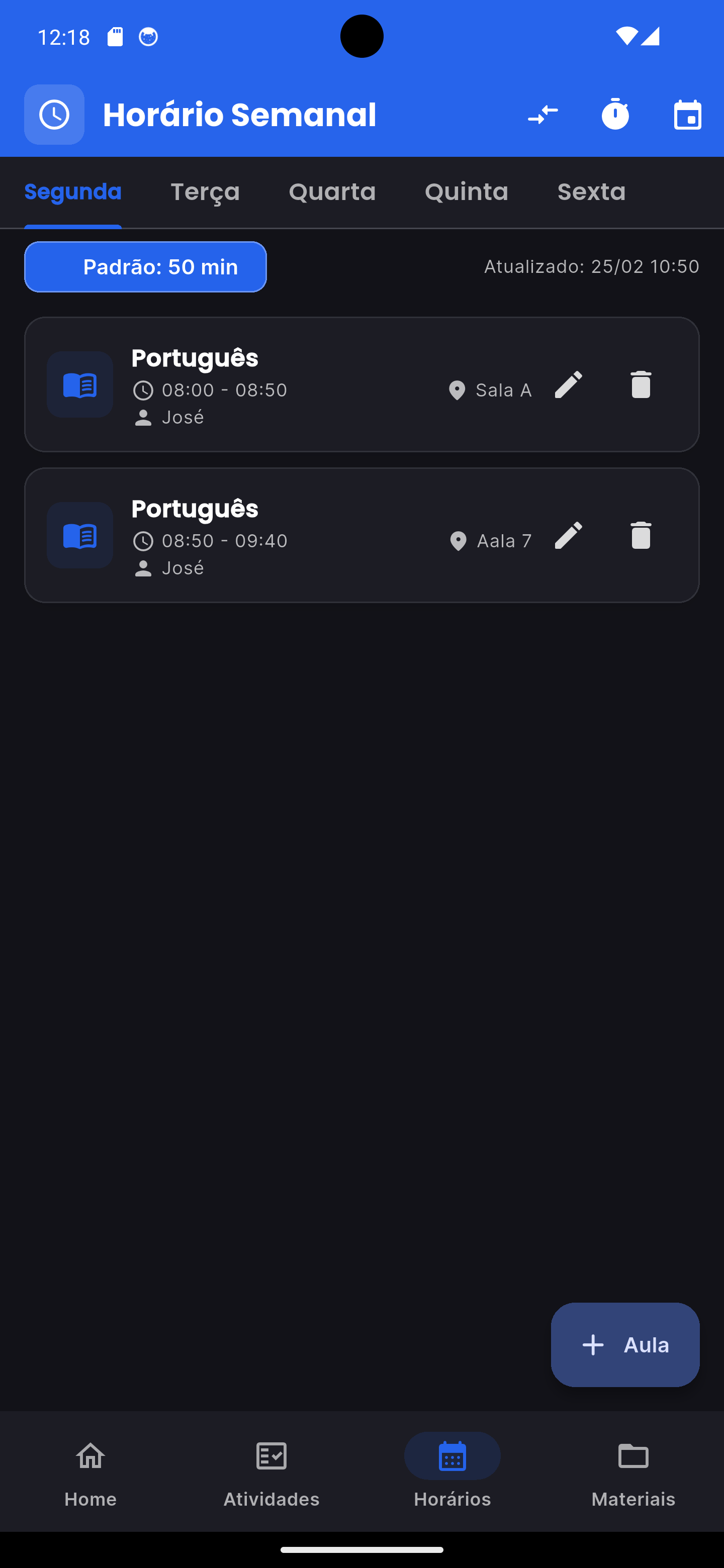 Horários